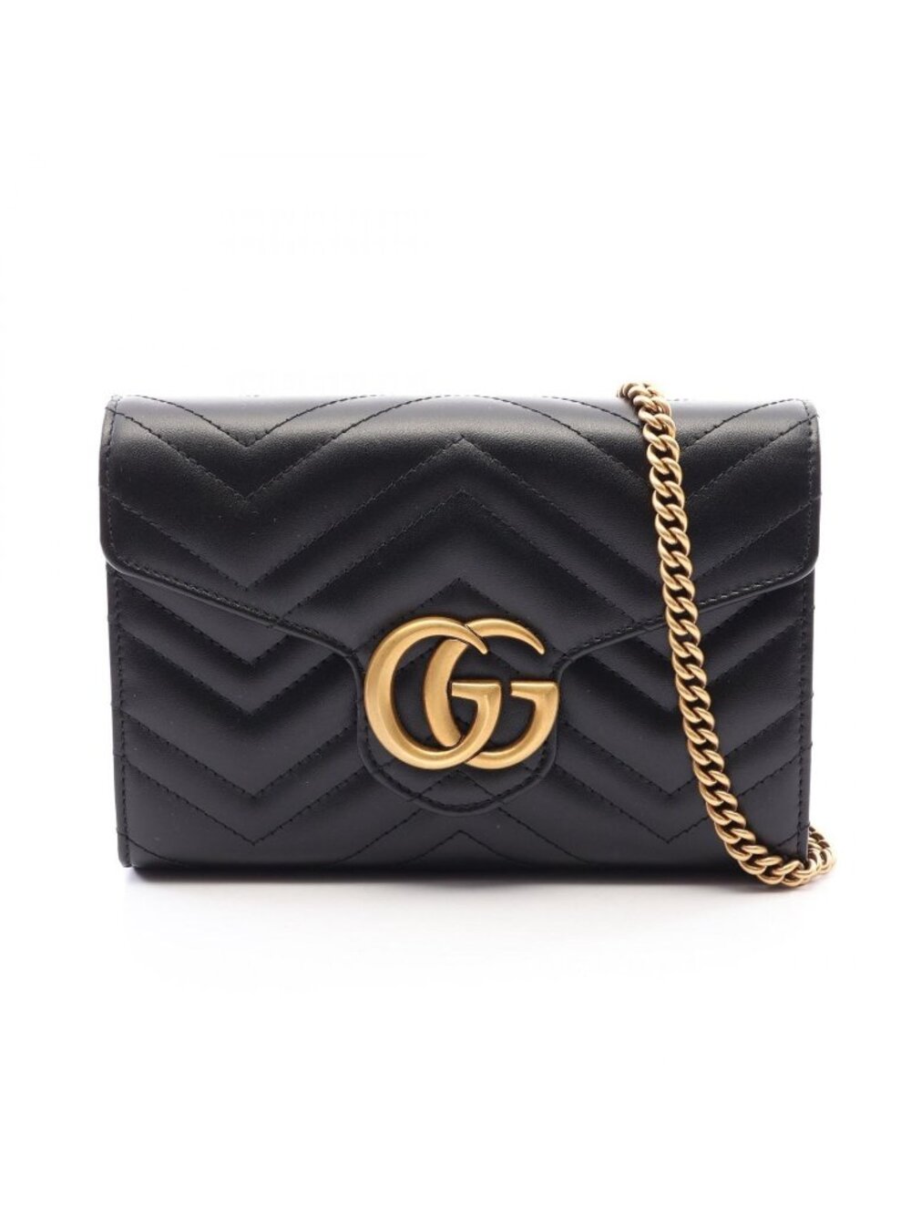 Gucci Shoulder Bag GG Marmont Black Leather Quilted Chain Wallet